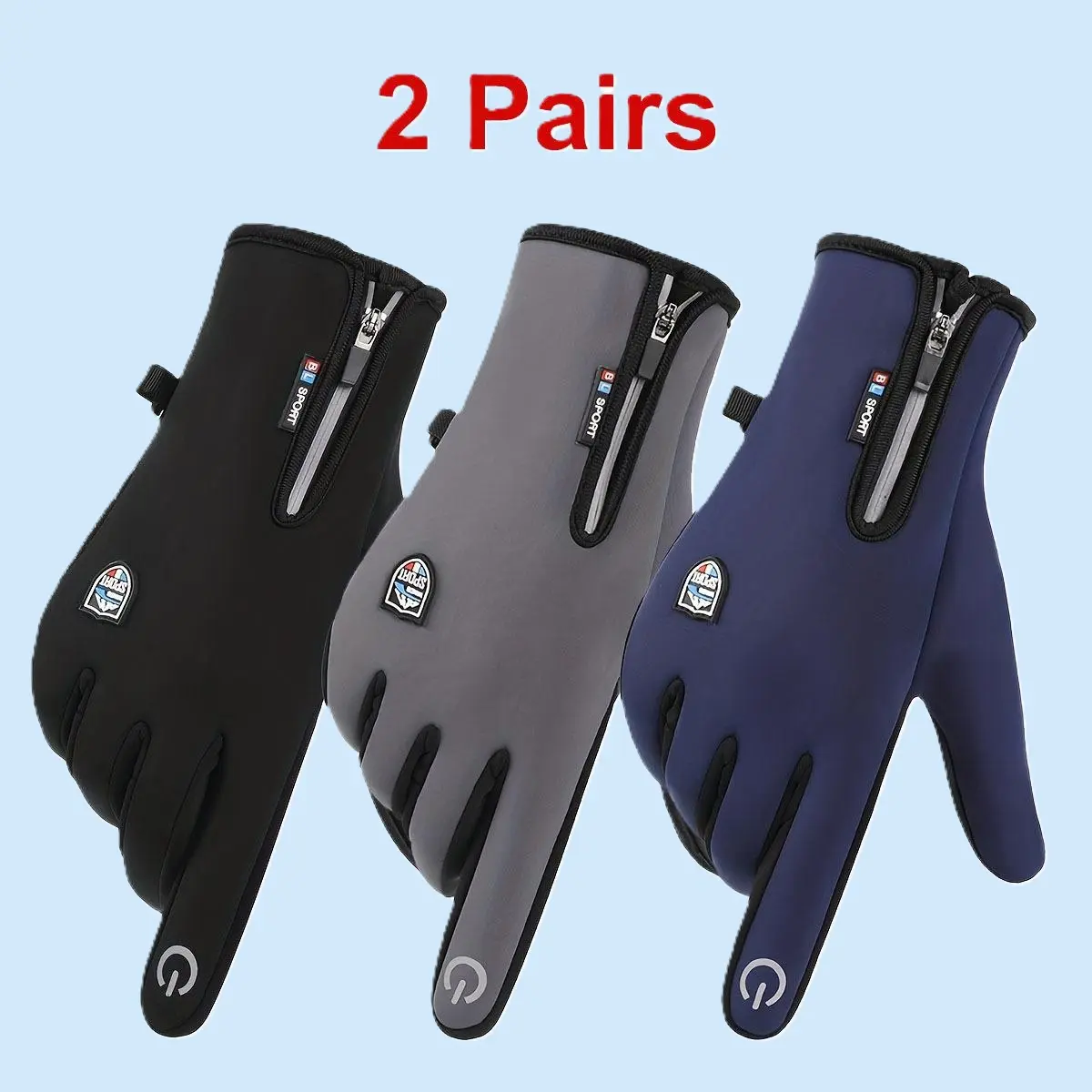 2 Pairs Men's and Women's Winter Bike Gloves - Windproof, Warm Touchscreen Gloves with Zipper Closure, Suitable for Skiing, Cycling, and Outdoor Sports - Perfect for Halloween, Christmas, Valentine's Day, Thanksgiving, Winter Sports Gear