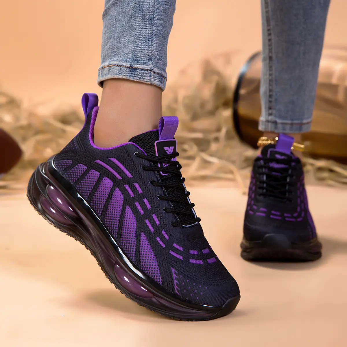 Breathable Air Cushion Women's Tennis Casual Shoes, Stretch Knit Breathable Upper, Full Air Cushion Foot Protection, Trendy Color Design, Suitable for Tennis Practice Campus Walking Short Trips All Season Sneakers.