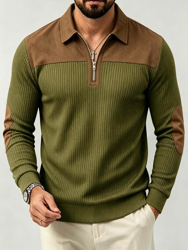 Men's Long Sleeve 1/4 Zip Polo Shirt, Vintage Casual Business Golf Shirt