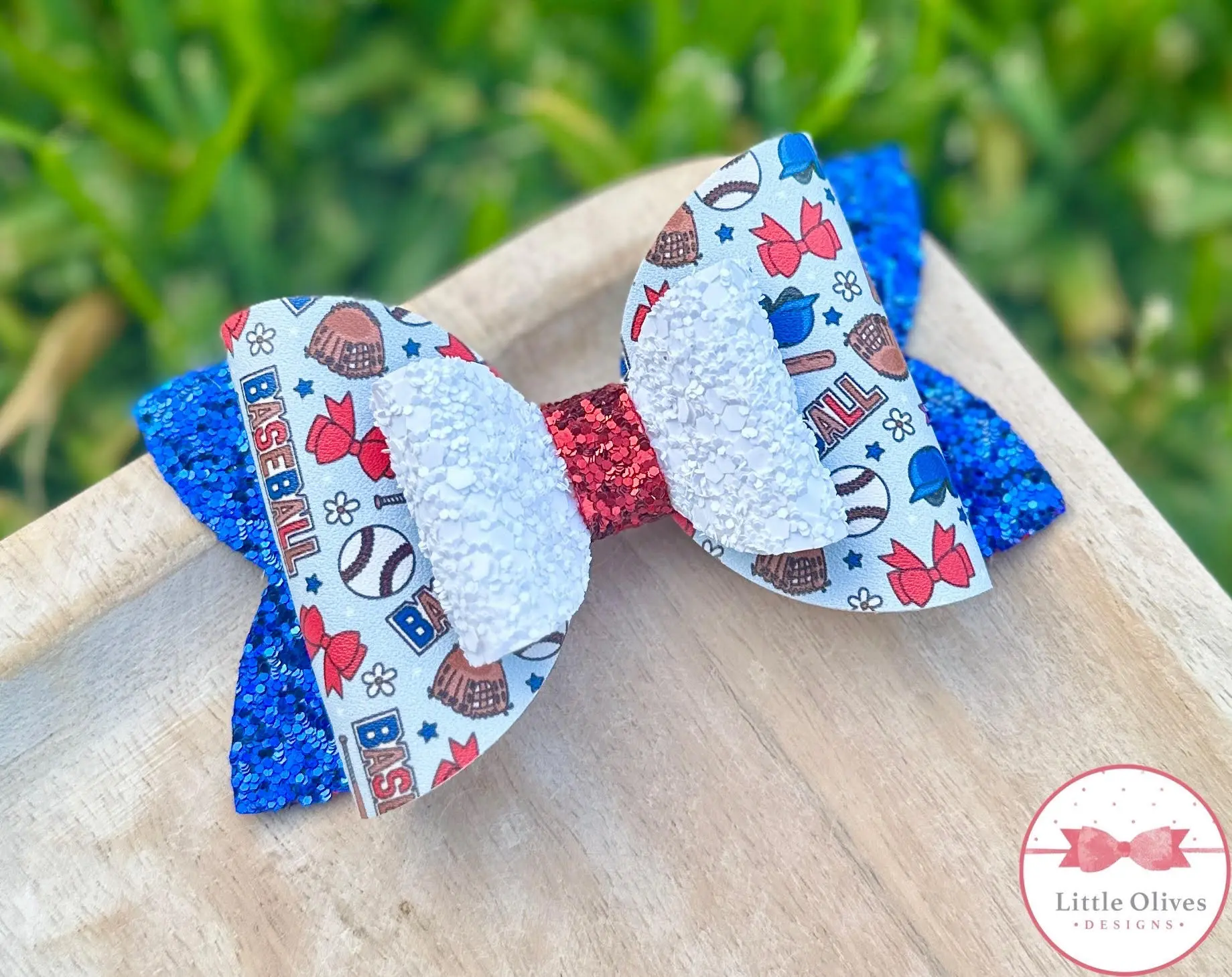 Little Olives Designs Bater Up Bow - Alligator Clip with Teeth - Vegan Leather & Glitter - Soft Stretchy Headband - One Size Fits All - Hair Accessory