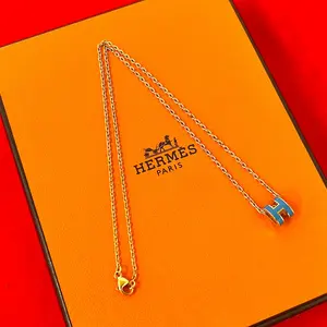 Pre-owned HERMÈS Brass Small Leather Goods Hermes Mini Pop H Necklace