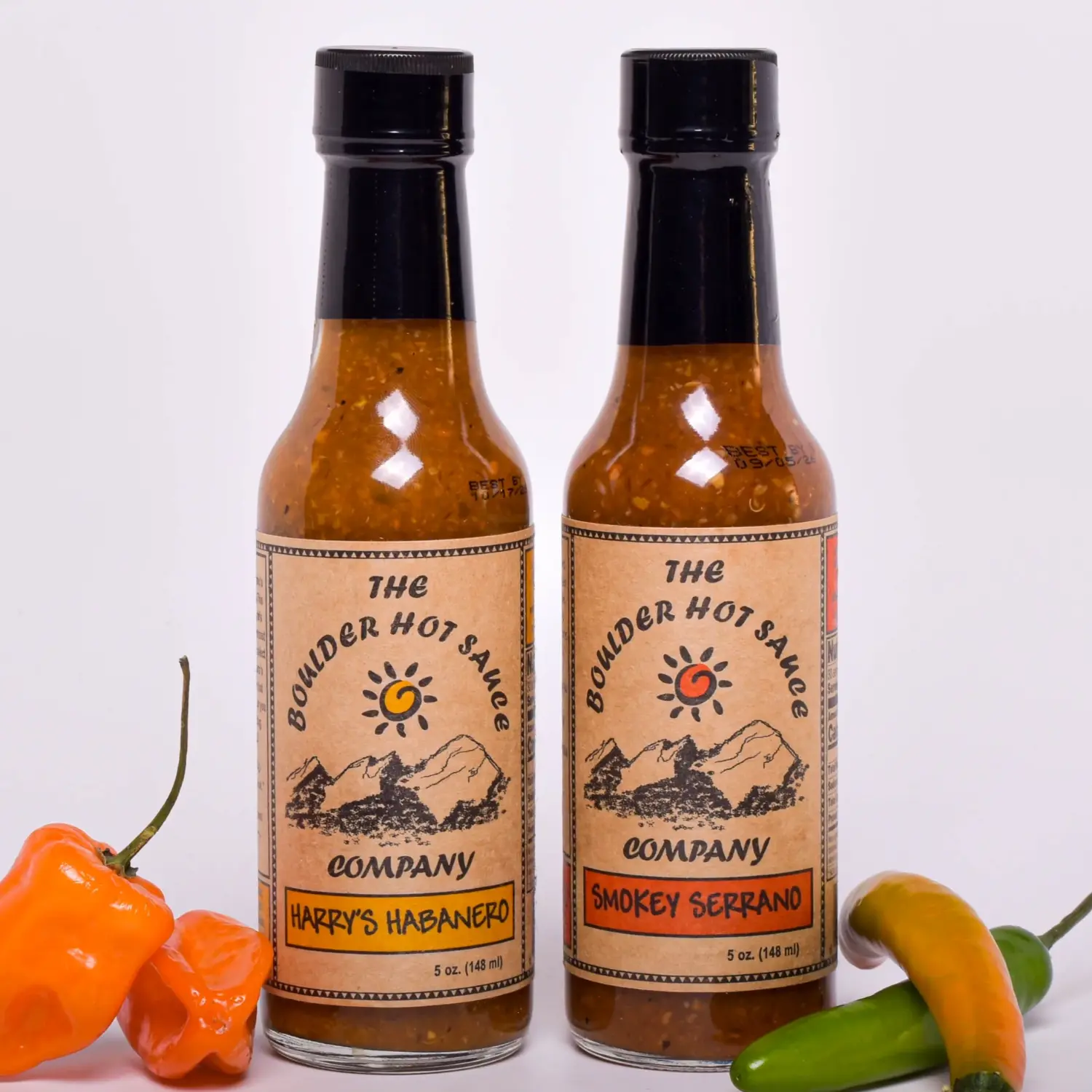 Variety Pack | The Boulder Hot Sauce Company - Harry's Habanero & Smokey Serrano 5oz Glass Bottles Made in Colorado Gourmet Spicy Sauce for Tacos Burgers & More
