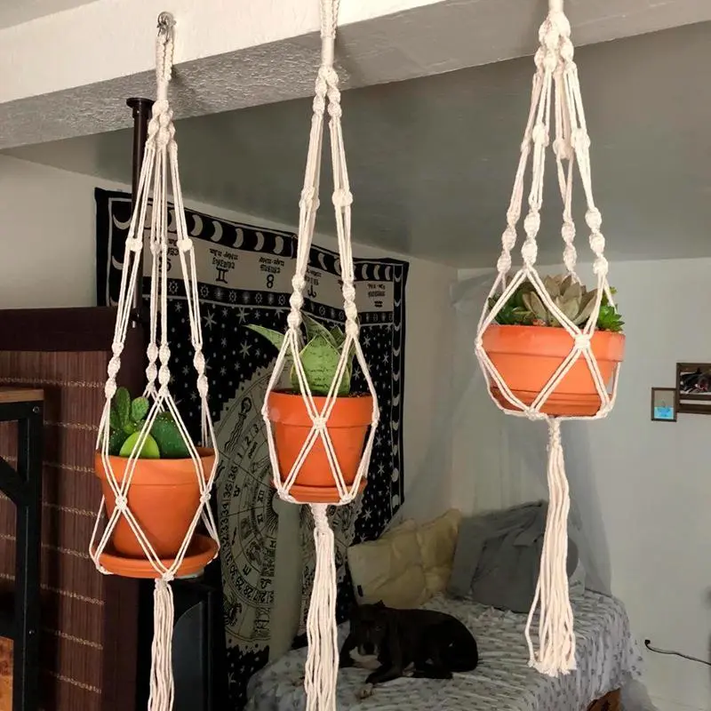 1 Set, Macrame Handmade Plant Hanger Baskets Flower Pots Holder Plant Holders Balcony Hanging Decoration Flowerpot Net Bag Plant Bags Home Garden Supplies