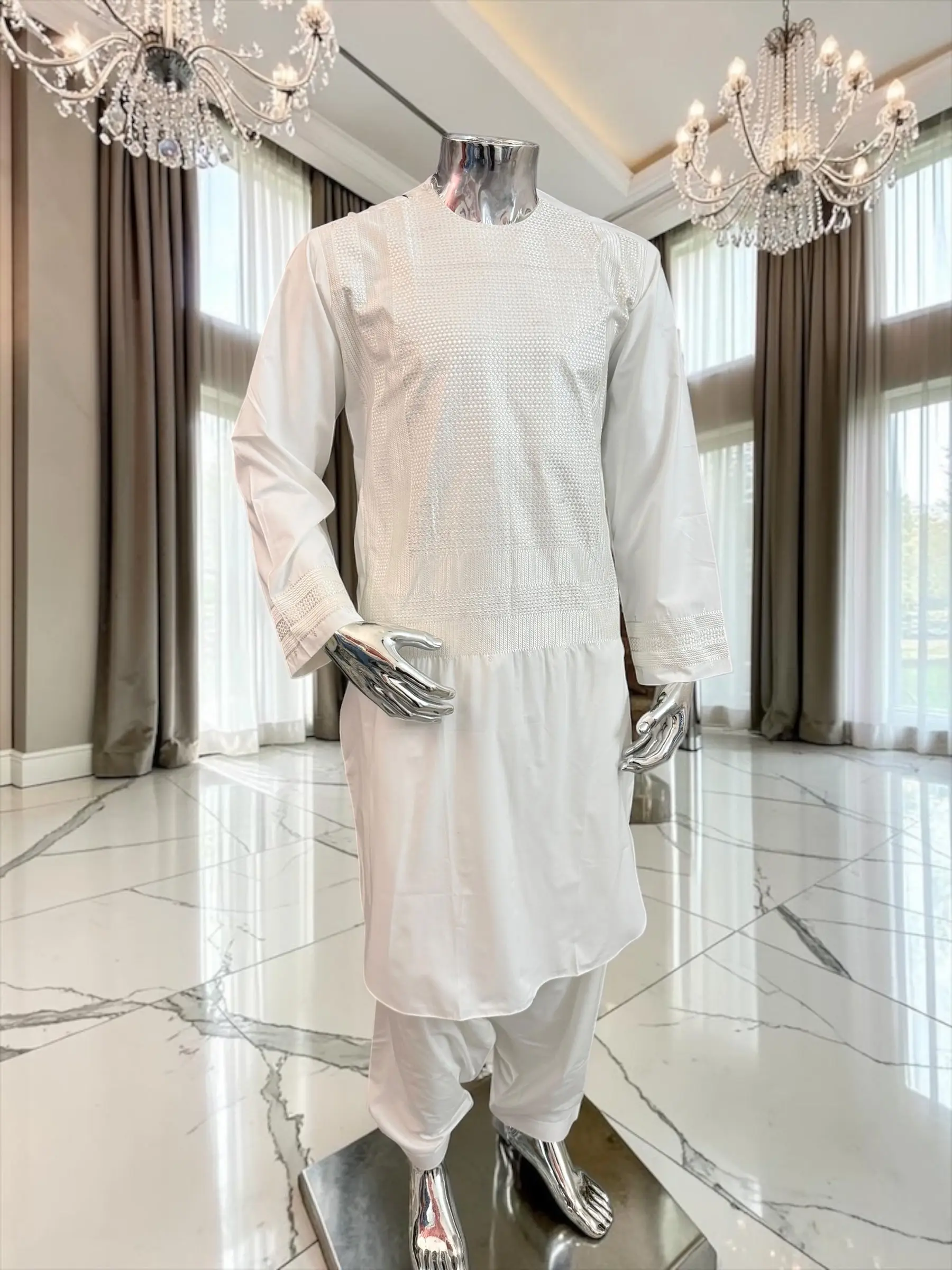 Premium Off White Yakhand(o)zi Parahan Tunban – Men’s Afghan Traditional 2-Piece Outfit