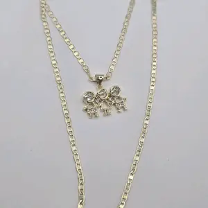 Beautiful necklace with two boys and girl pendant  clear stone's small size chain 18"inches