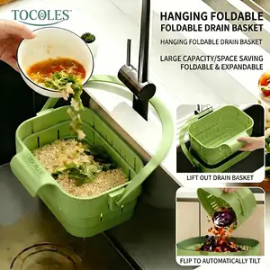 Foldable Kitchen Sink Drain Basket - Slim Space-Saving Design, Easy to Clean, Low-Maintenance, Hands-Free Sanitary Structure, Efficient Anti-Clog Function, No-Tool Installation, Stainless Steel Sink Strainer