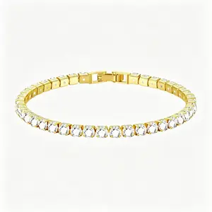 Elegant Square Cubic Zirconia bracelet,14K Gold Plated Round 4mm AAAA+ Cubic Zirconia CZ Dainty Classic Adjustable Stainless Steel Bracelets a unisex fashion accessory ideal for parties and daily wear. Trendy, perfect as a birthday gift.