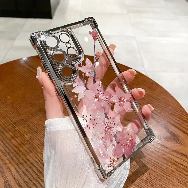 Pink Flowers for Phone Cases S24/S24 Plus/S24 Ultra/S24 FE/ S23/ S23+/ S23 Ultra/M23/M33m/53 Fashion High-Quality Protective Mobile Phone Shell NOTE20/NOTE20 Ultra/A34/A35/A42/A52/A73/A53/A55 Cover Protection
