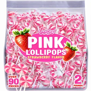 Swirleey Pink Easter Lollipops - 2 Pounds - Strawberry Flavor - Bulk Pink Candies for Buffet - Suckers for Classroom Parties, Baby Shower, Baby Girl, Theme Parties