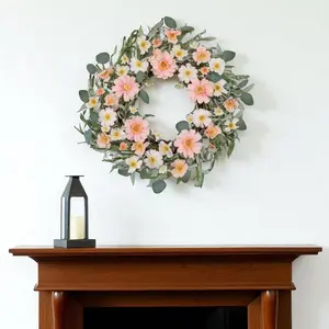 360 Stand 21-in Traditional Round Pink & Green Maple Artificial Wreath with Lifelike Plant Leaves, Decorative Nature-Inspired Home Decor, Ideal Gift for Room Decoration, Pack-Included