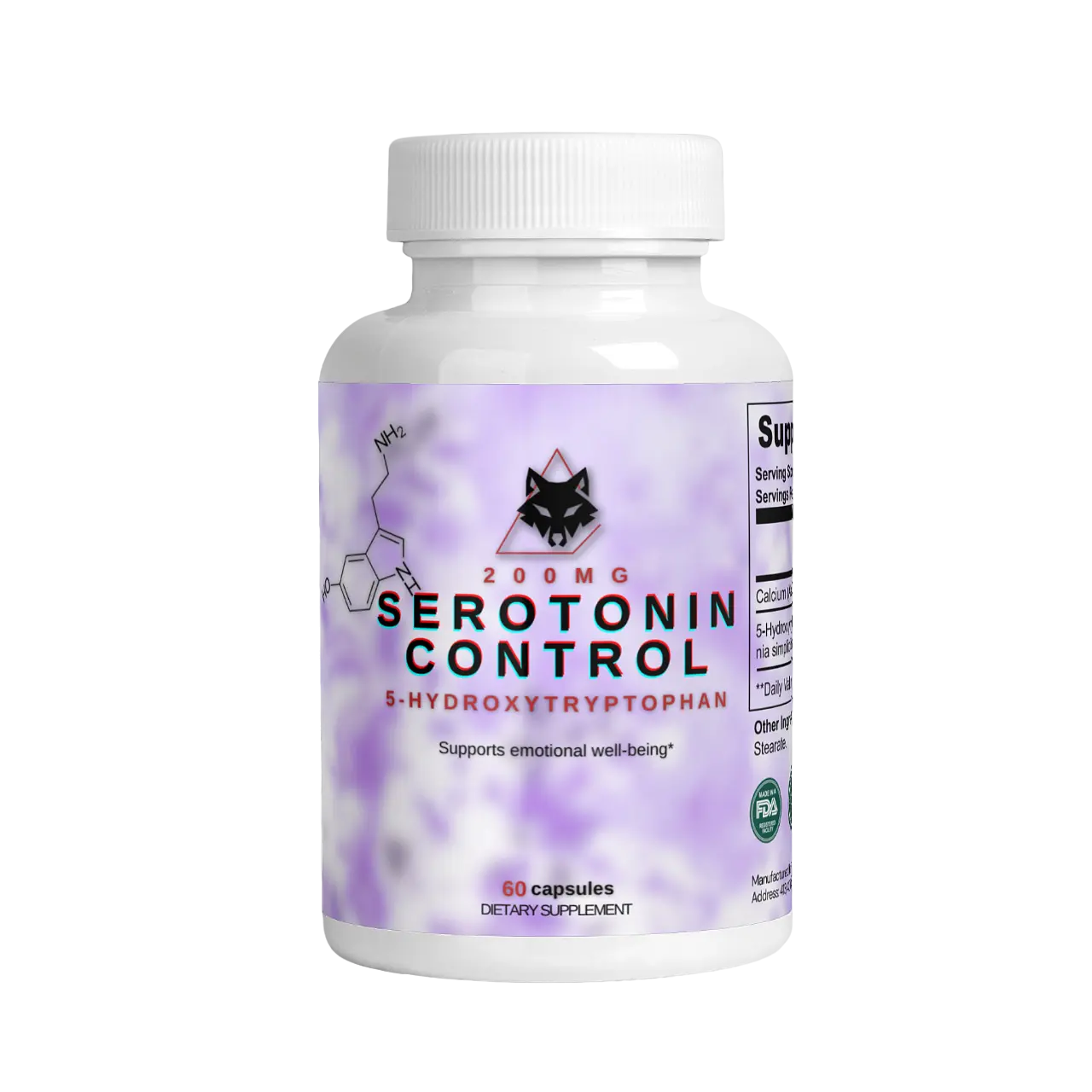 WOLF BY LOGAN - Serotonin Control Supplement Dietary Capsule with 5-Hydroxytryptophan & Calcium Carbonate for Mood Balance and Mental Wellness