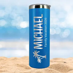 AVITO Personalized Beach Trip Tumbler - 20 oz Tumbler with Lid and Straw - Laser Engraved - Girl's Trip