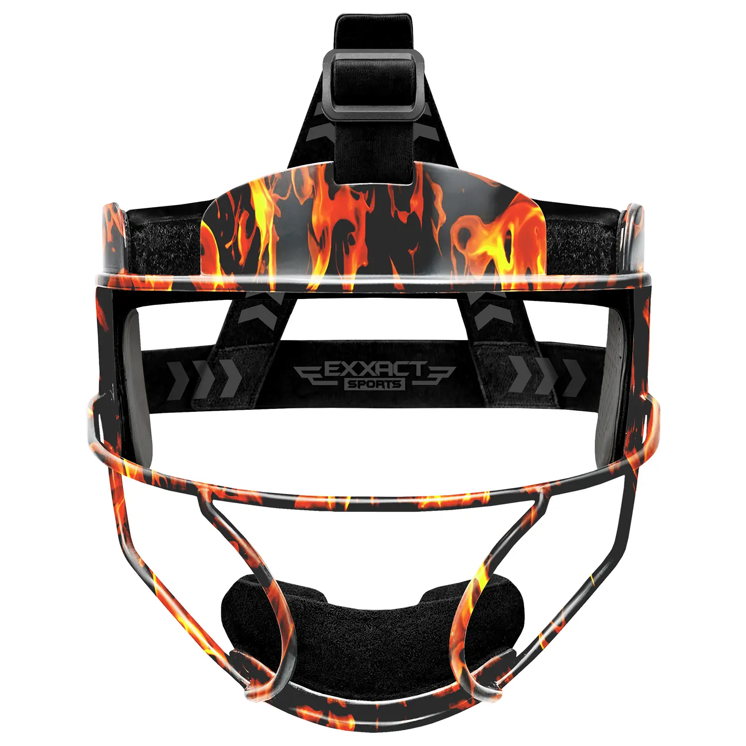Exxact Sports Unisex Youth Baseball & Softball Fielder's Mask - Lightweight Impact-Res. Alloy Steel, Wide View, 3-Point Adjustable Elastic Harness, Adjustable Chin Cup/Strap, Removable Liner (Flame), 342G, All Seasons Sporty Face Covers & Mask, Eva