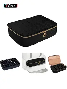 Nail Polish Organizer Case Holds 40 Bottles, Quilted Nail Polish Organizer Bag, Portable Double-Layer Nail Polish Storage Bag with Zipper for Manicure Tools, Cosmetic Travel Makeup Bags for Women, Valentine's Day, Christmas and Thanksgiving Day gifts