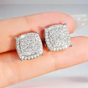 【Must be Trend】Unisex Cushion-Cut Square CZ Stud Earrings, 18K Gold & Silver Two-Tone Plating, 360° Brilliant Luminous Shine, Ideal Luxury Gift for Couples on Valentine’s Day, Birthdays and Anniversaries