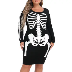HDE Plus Size Skeleton Dress Halloween Costume for Women - Spooky Elegance with Stretchy Spandex Fabric, Adjustable Bust Coverage, and Zipper - Perfect for Halloween and Cosplay