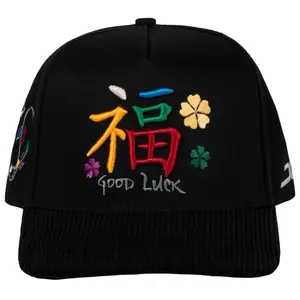 Jc Hats Good Luck Gray Trebol SnapBack Black Cap with "Good Luck" Design