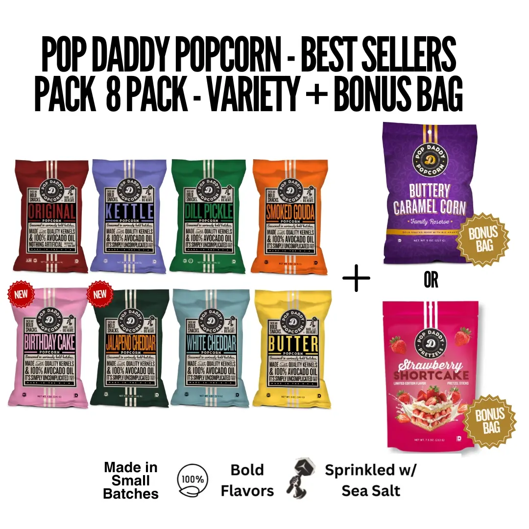 Pop Daddy Popcorn - Best Sellers Pack - 8 pack - Variety + BONUS BAG Snacks Pop Daddy Popcorn - Best Sellers Pack - 8 pack - Variety + BONUS BAG Snacks