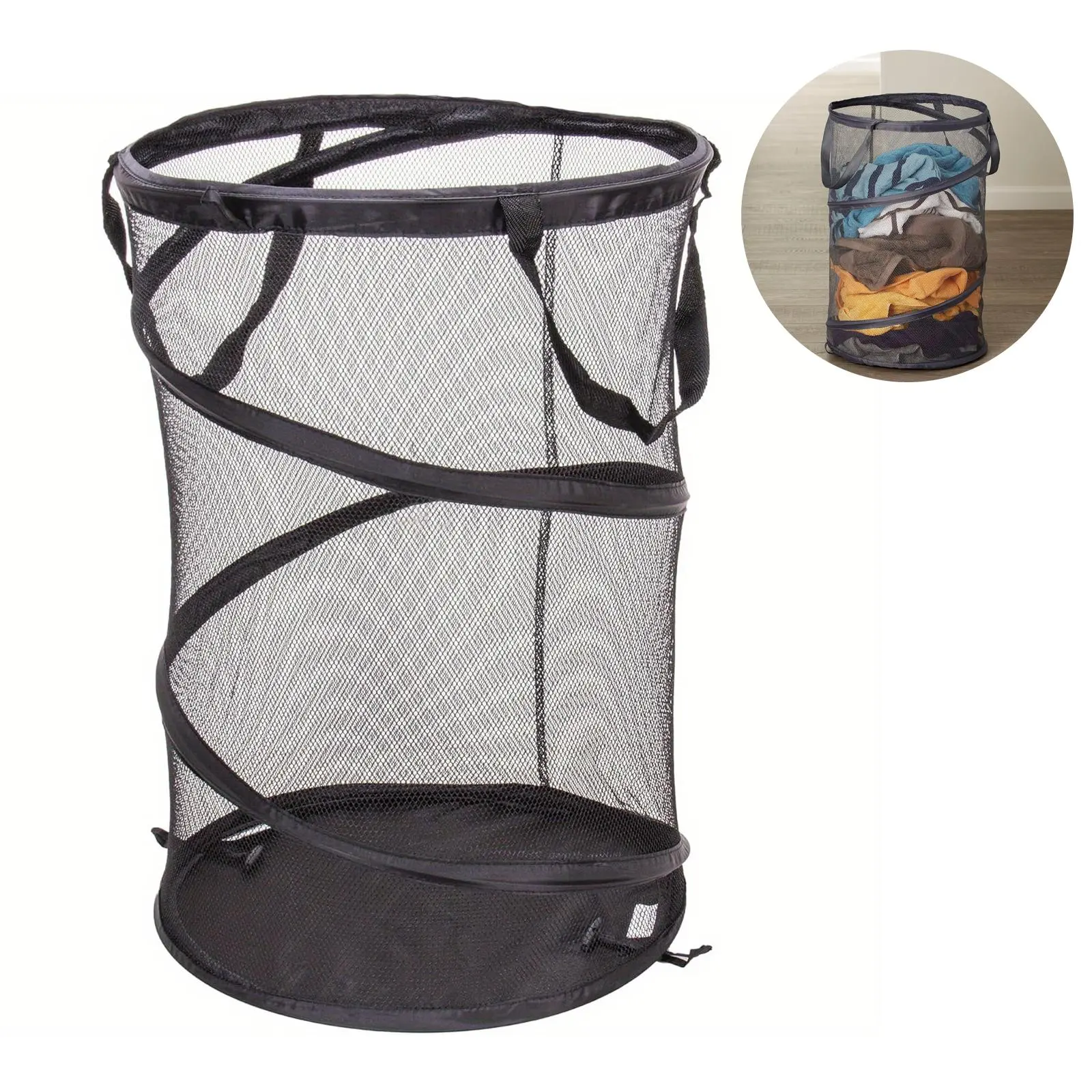 Collapsible Laundry Basket, 1 Count Portable Mesh Pop Up Hamper with Handle, Space Saving Design Clothes Storage Basket for Home Bathroom Dormitory, Organiser