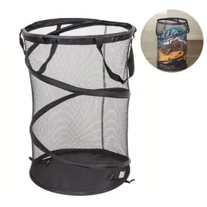 Collapsible Laundry Basket, 1 Count Portable Mesh Pop Up Hamper with Handle, Space Saving Design Clothes Storage Basket for Home Bathroom Dormitory, Organiser
