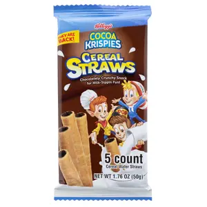 2024 Kellogg’s Cocoa Krispies Cereal Straws, Birthday Party Favors, Chocolate Edible Breakfast Straw, 5 Count, (3 Pack)