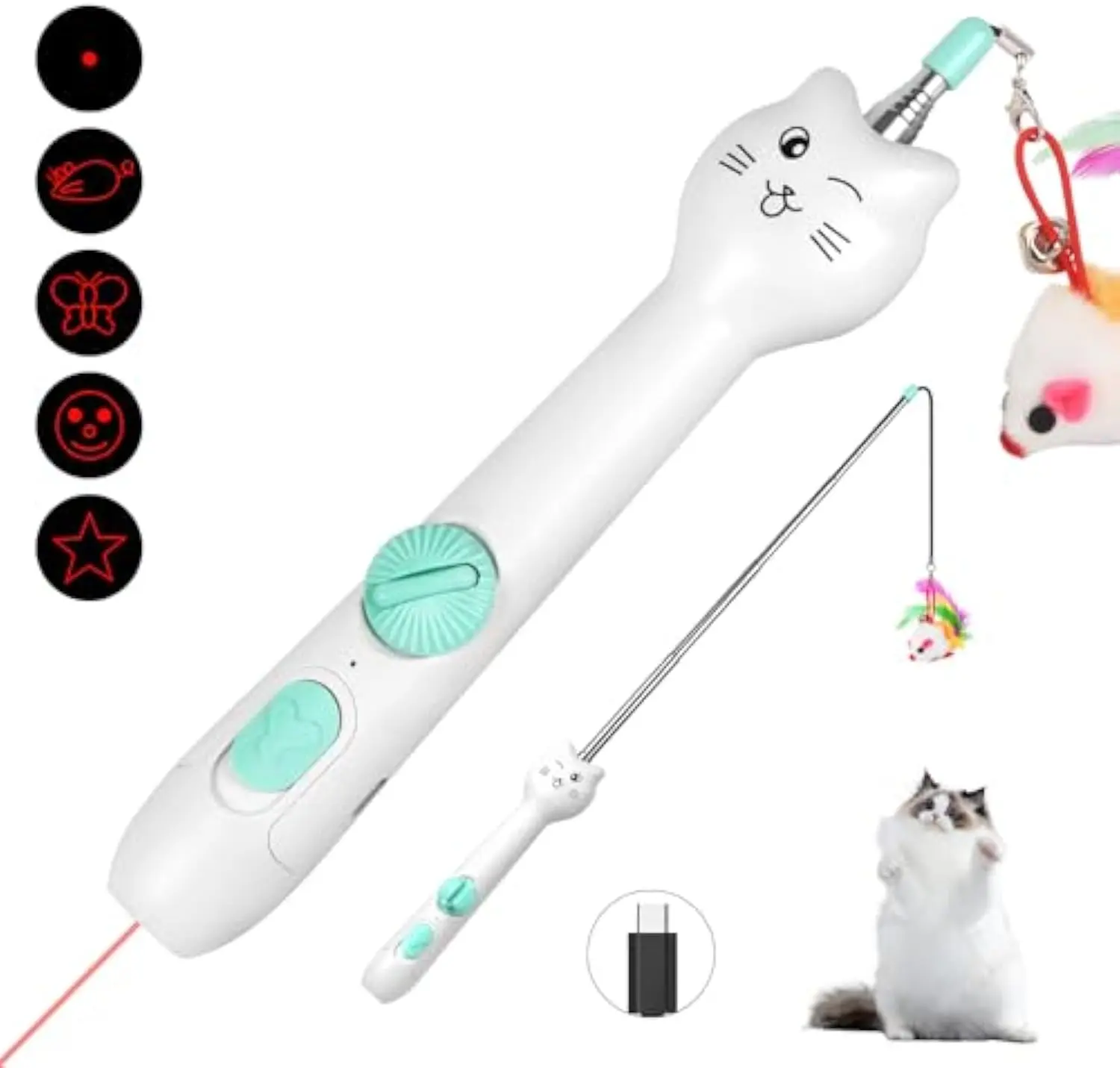 Rechargeable Laser Pointer Cat Wand With Feather Toy