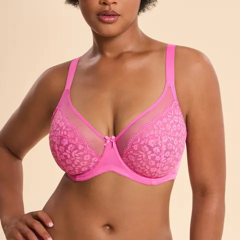 Lacsper Lurex Daisy Floral Lace Minimizer Bra with Gold Edge Unlined Unpadded Full Coverage Plus Size Underwire Breathable Mesh Cup Comfort Support for Women