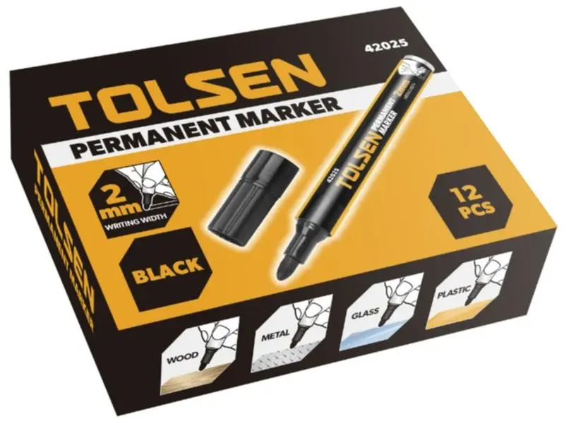 Tolsen 42025 Black Permanent Marker 12pc