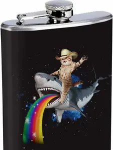 Cat Bucking Puking Rainbow Shark Funny Weird 8oz Stainless Steel Flask