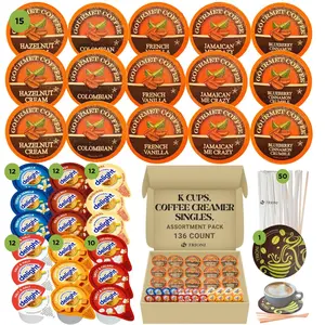 Coffee Creamer Singles with Flavored Coffee K Cups Variety Pack Bundle (136ct)