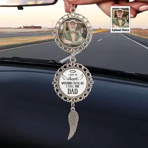 Car Photo Ornament – I Have an Angel Watching Over Me – Custom Photo Car Memorial Rearview Mirror Accessory – Bereavement Gift Idea
