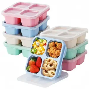 Portable 4 Compartment Eco Lunch Box Set BPA-Free Plastic Microwave Safe Divided Serving Tray Cut Resistant for Fruit Nuts Candy Adults Kids