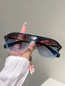 Elegant Metal Frame Glasses, Fashionable Colorblock Design, Casual Style Eyewear for All Seasons, Trendy Decorative Lens, Metal Frame Aviators