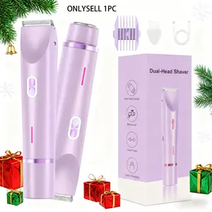 2 in 1 Women's Body Shaver, Women's Body Shaver, Dual Head Electric Trimmer, Wet and Dry, Dual Head Shaver Women for Face, Lips, Chin, Legs, Hair Removal Trimmer (Purple)