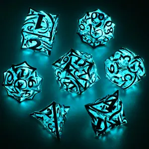 Glow in the Dark Metal Dice Set Hollow Vine Design Complete 7-Piece Game Dice Set with Dice Box. Perfect for D&D and All Your Favorite Table Games.