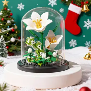 150+pcs Christmas Flower Building Blocks Bricks Set - DIY Holiday Gift for Kids & Adults, 1 set 3D Flower Blocks Building Toy with Dust Cover, Festive Blooming Bouquet Decor & Creative Puzzle Toy (Christmas Season Present)