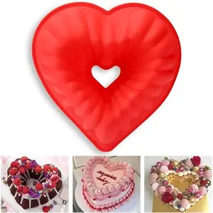 THE WELL KEPT Heart Shaped Novelty Cake Pans, 8 Inch Heart Flut Cake Molds, Silicone Molds for Baking Bundt Cake Nonstick, Heart Baking Pan for Valentine'S Day, Wedding