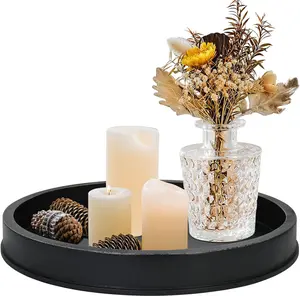 Black Decorative Tray for Coffee Table Centerpieces,Black Round Decorative Serving Tray,Wood Tray Decor Modern Farmhouse Home Decorations Round Coffee Table Tray Farmhouse Kitchen Countertop
