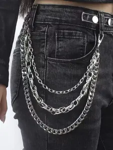 Unisex Punk Style Metal Belt Buckle, Star Design Chain Pattern, All-Season Fashion Accessory, Versatile Pants Waist Decorative Chain