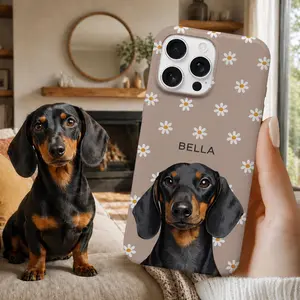 Custom Dog Photo Phone Case, Personalized Pet Portrait Iphone Case, Dog Name Floral Aesthetic Cover, Gift For Dog Mom