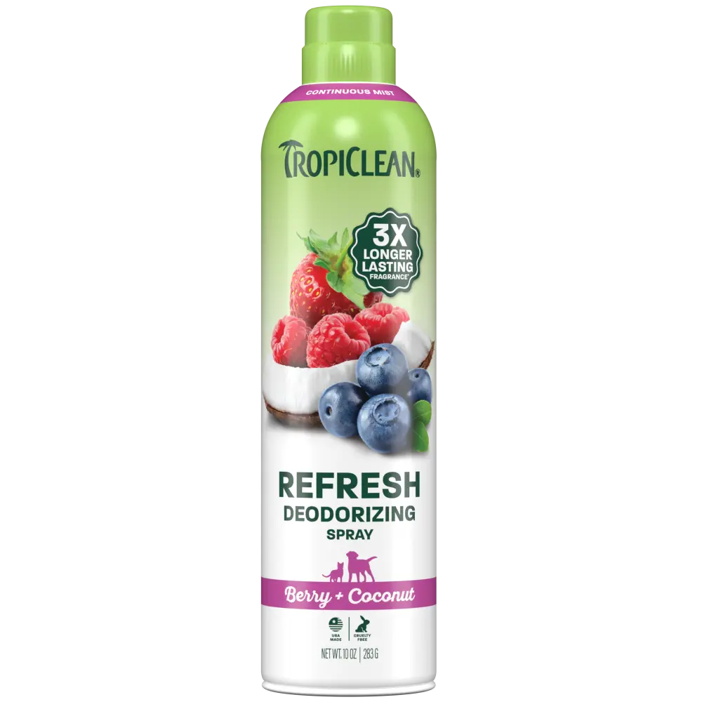 TropiClean Berry + Coconut Deodorizing Pet Spray, 10oz TropiClean Berry + Coconut Deodorizing Pet Spray, 10oz
