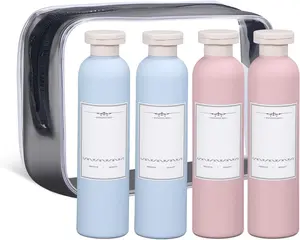 Travel Refillable Shampoo Bottles Empty Squeeze Bottles with Flip Cap Travel Containers for Shampoo and Conditioner in Blue Pink Colors