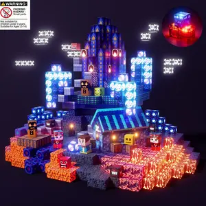 Magnetic Blocks-150/100 PCS Magnetic BuildingBlocks,Light Up Magnet Cubes， Blue Castle with LED Lights, Light UpMagnet Cubes, STEM Montessori ChildrenSensory Toys,3+ Years Boys Girls,Safe CreativityToddler Kids Toys for Christmas Birthday Gift