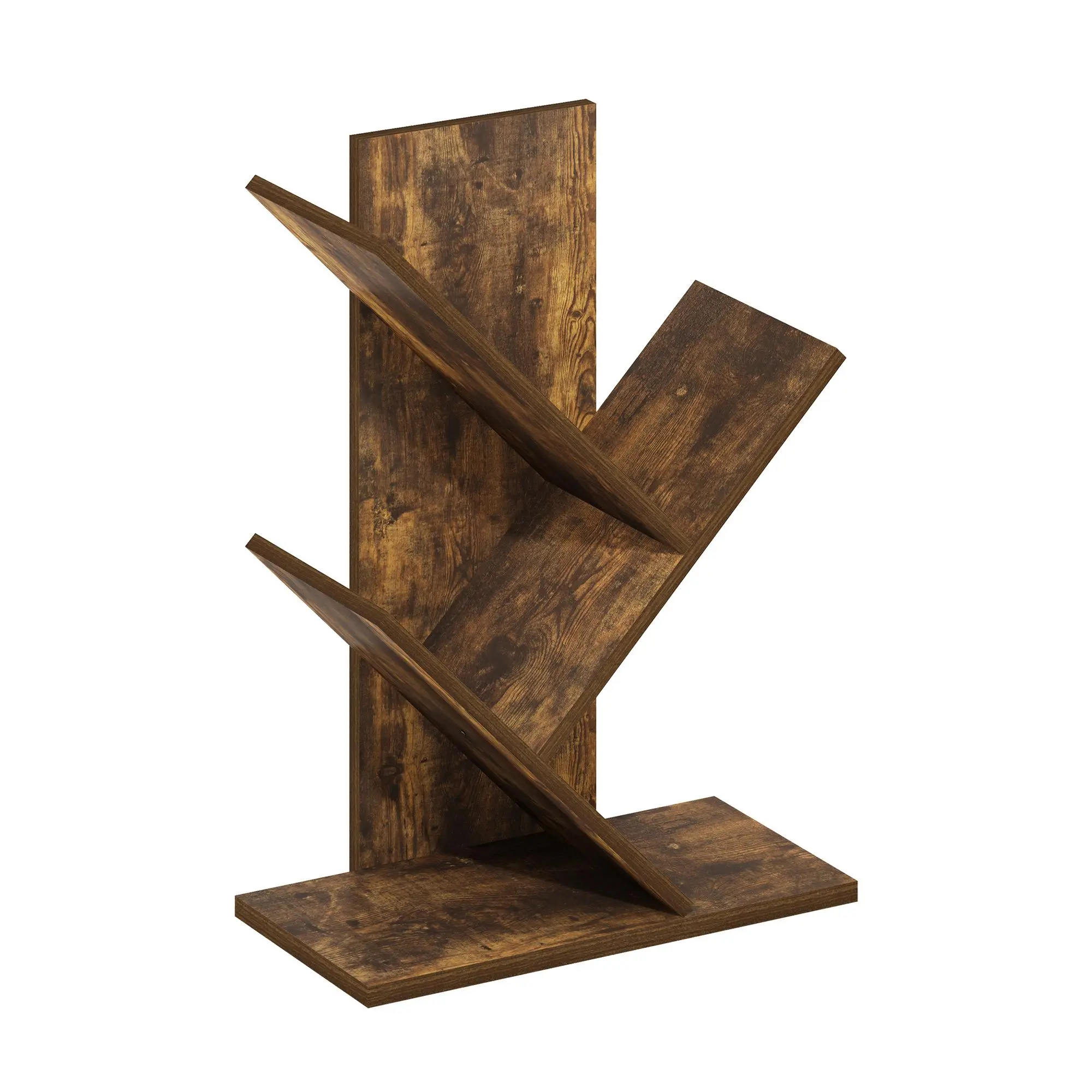 Nature-Inspired Tree-Form Open Bookshelf, 3-Tier Composite Wood Angled Shelves, 8.4x15.7x21.3in Amber Pine Indoor Living Room Bedroom Furniture
