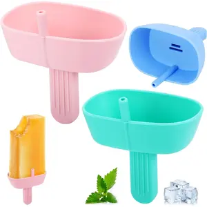 4 Pcs Silicone Drip Free Popsicle Holder for Kids, Reusable Popsicle Drip Catcher with Straw, Thick Ice Lolly Holder, Ice Cream Holder, Ice Lolly Drip Catcher for Home Picnic Party