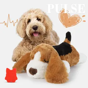 Dog heartbeat toys, Halloween pet gift with Heartbeat dog Calming Toy Stuffed Plush Warm Pillow Toys Heart Shaped Heartbeat Replacement Soother Heartbeat Simulator, dog chewing toy, Dog Cat Plush Toy with Heartbeat-Batteries not included.