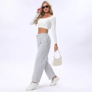 Women's Casual Wide Leg Pants Low Waisted Drawstring Baggy Sweatpants Elastic Straight Leg Lounge Pants Springfresh