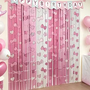 2 Pack Cartoon Theme Party Decorations, 3.3 x 6.6ft Tinsel Foil Fringe Curtains with Bow Photo Booth Props, Backdrop Streamers for Girls Room & Doorway, Reusable Birthday Party Supplies, Vibrant Colors and Easy to Hang Banners Colorful