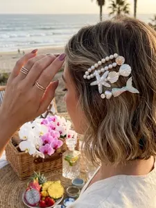 Mermaid Core Shell & Pearl Hair Clip Set, Summer Beach Vacation Hair Barrettes, Beach Ready, Tropical Orchid Floral Accessories for Women