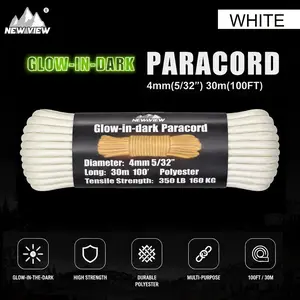 Glow-In-Dark Paracord Rope, 350lb Tensile Strength, Ideal for Camping, Fishing, Umbrellas, Rvs, Sheds, Waterproof Fabric, 30m Per Strand